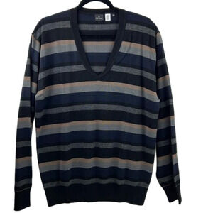 Paul Smith Men's Horizontal Striped Merino  Wool V-neck Sweater